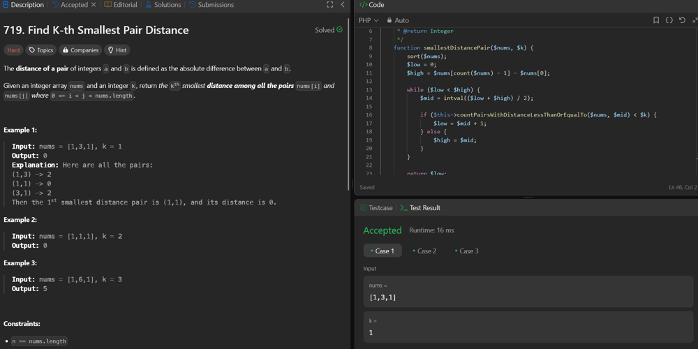 719.-find-k-th-smallest-pair-distance